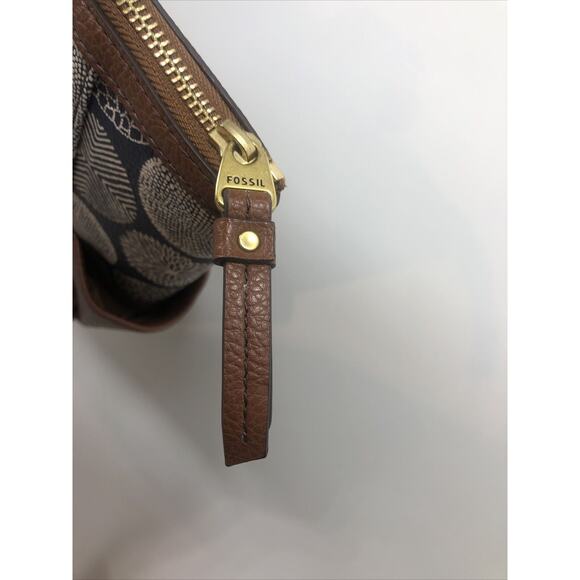 Fossil Blue White Pebbled Leather‎ Large Shopper Tote Shoulder Bag Purse Handbag - Picture 4 of 7